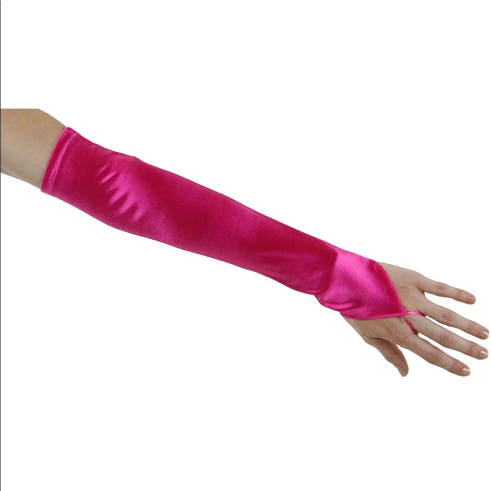 Cinderella Satin Fingerless Elbow Length Gloves, Hot Pink